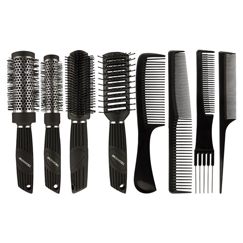 Brushworx Pro Hair Brush and Comb Pack 8pc 