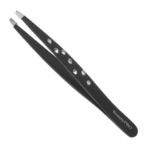BeautyPRO Dazzle Me White Crystal Slant Tweezer in Black