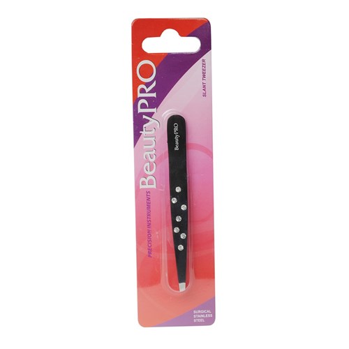 BeautyPRO Dazzle Me White Crystal Slant Tweezer in Black