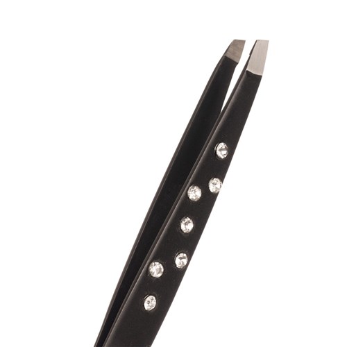 BeautyPRO Dazzle Me White Crystal Slant Tweezer in Black