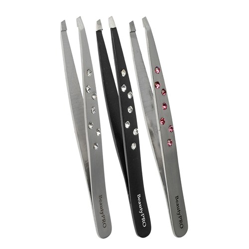 BeautyPRO Dazzle Me White Crystal Slant Tweezer in Black