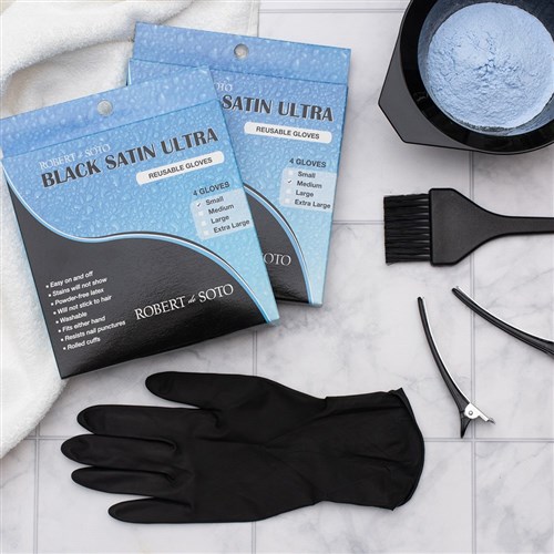 Robert de Soto Black Satin Ultra Reusable Gloves Medium 4pk