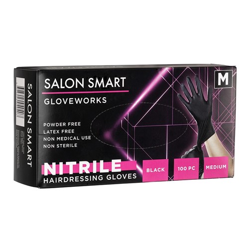 Salon Smart Nitrile Gloves Black Medium 100pk
