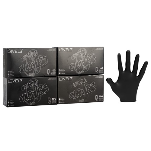 LVL3 NITRILE GLOVES BLACK LGE 11102 100PC LEVEL3 L3VEL3